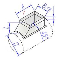Купить врезка прямоугольного сечения косая в круглый воздуховод оптом | ПРОТОРГ