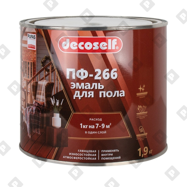 Эмаль для пола Pufas Decoself ПФ-266 жёлто-коричневая (1,9 кг) - №1