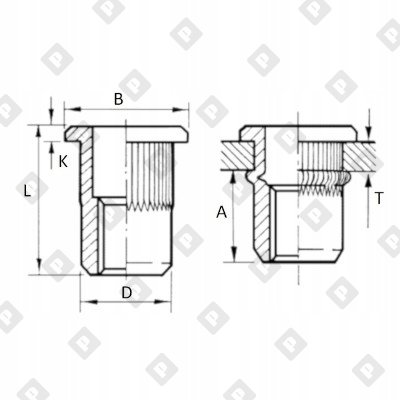 Заклепка М12x23 с внутренней резьбой, насечками и цилиндрическим бортом, оц. сталь - №2