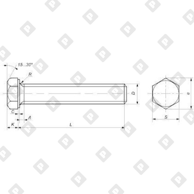 Болт DIN 933 M16x170 с шестигранной головкой и полной резьбой, кл. пр. 4.8-5.8, оц. сталь - №2