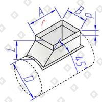 Врезка прямоугольного сечения косая в круглый воздуховод - №1