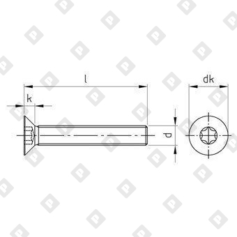 Винт ISO 10642 (DIN 7991) M4x12 с потайной головкой и шлицем TORX, нерж. сталь А4 - №3
