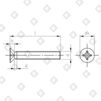 Винт DIN 965 М3x6 с потайной головкой и крестообразным шлицем PH, нерж. сталь A2 - №4