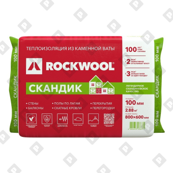 Утеплитель Rockwool Лайт Баттс Скандик 800х600х100 мм, 6 шт - №1