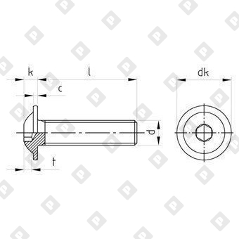 Винт ISO 7380-2 М12x45/45 с полукруглой головкой и прессшайбой, шлиц шестигранник HEX8, нерж. сталь A4 - №4